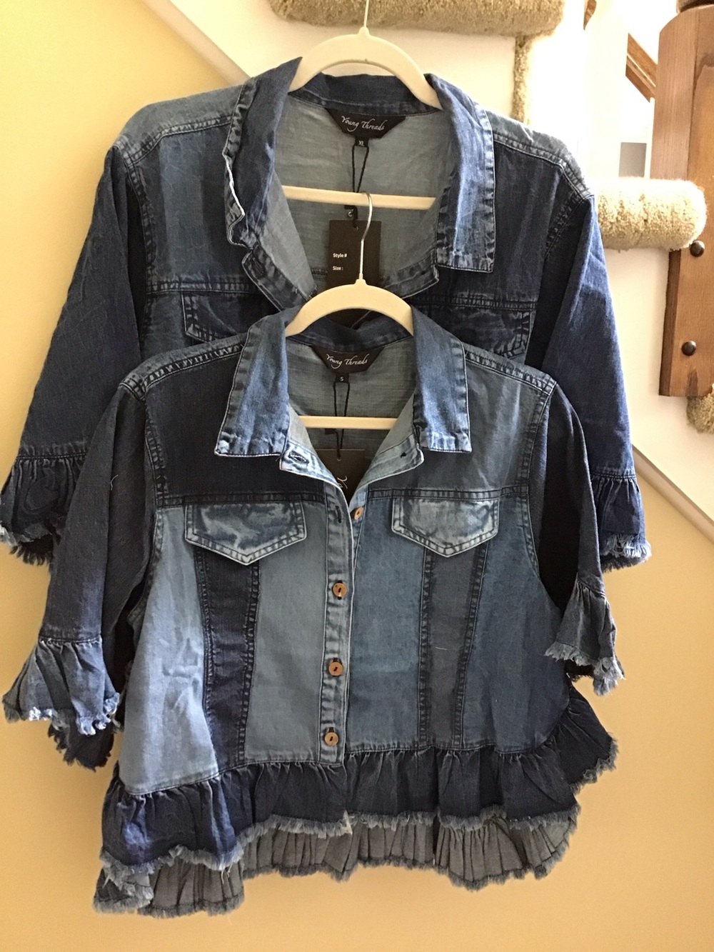 YOUNG THREAS NWT Jacket Denim Ruffle Bottom Small Medium XLarge